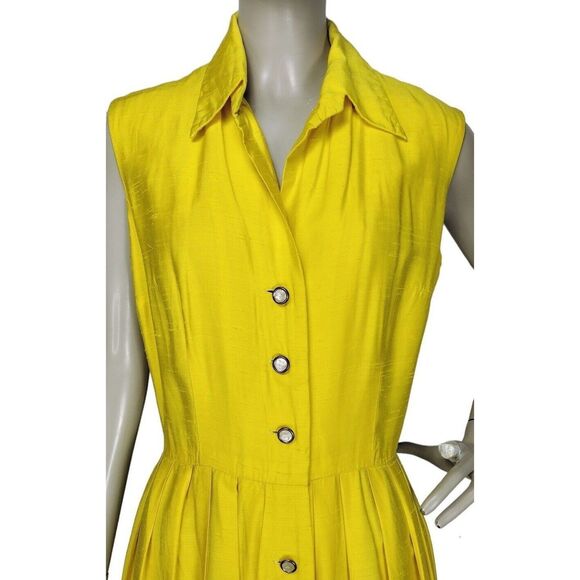 Vintage 50s 60s McMullen Yellow Sleeveless Button-Down Maxi Sun Dress - Picture 4 of 9